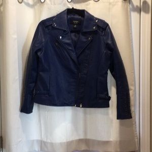 Blue Faux Leather Moto Jacket